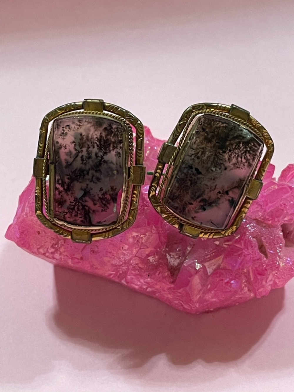 Vintage Moss Agate Gold Filled Cuff Links #9627